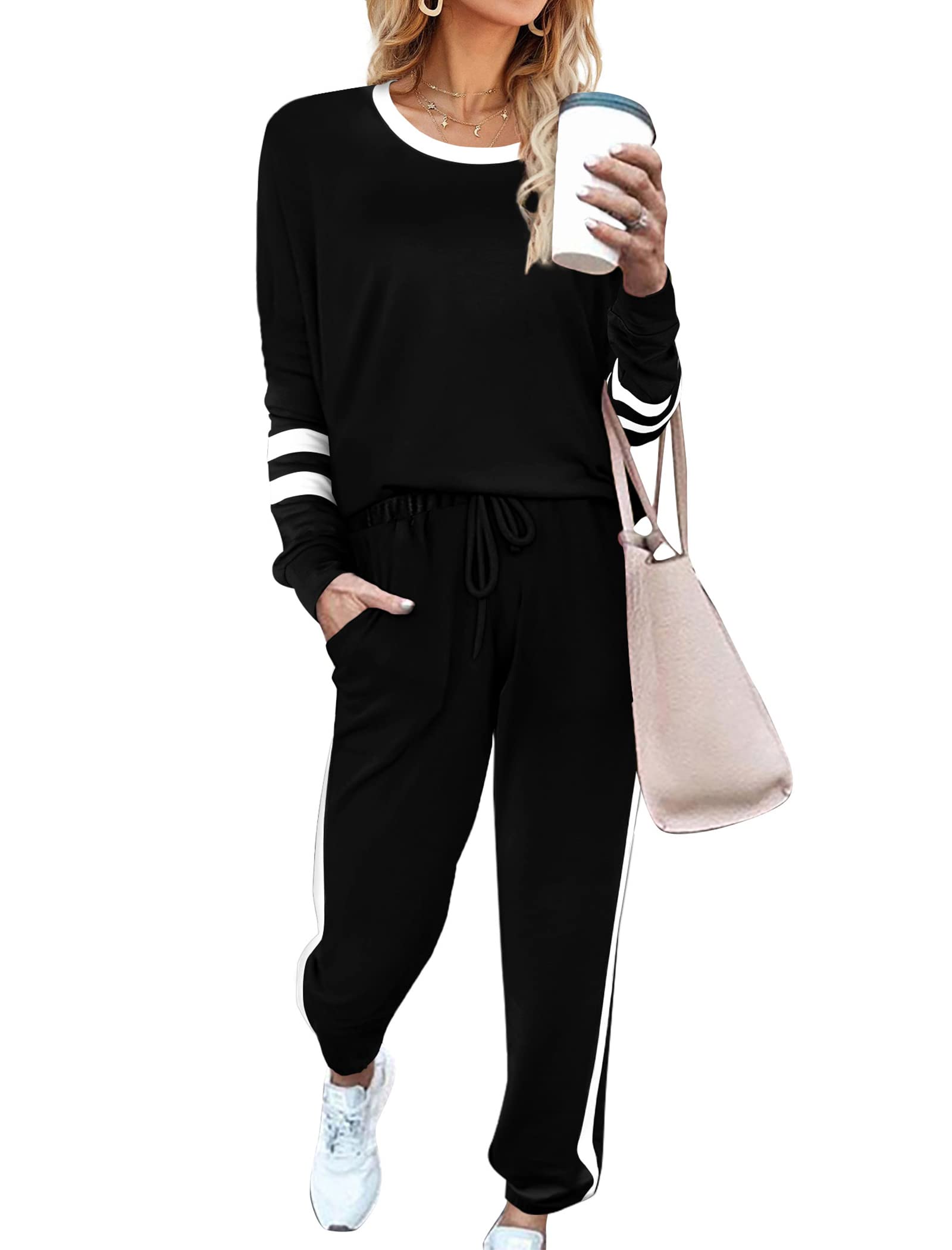 Aloodor Sweatsuit for Women 2 Piece Outfits for Womens Crewneck Sweatshirts Pull