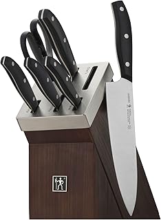 ZWILLING Henckels International Definition Self-Sharpening Knife Block | 7-Piece Set: 5 Knives, 1 Pair of Scissors, 1 Wooden Block, Brown