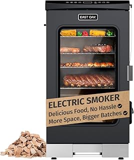 EAST OAK 30" Electric Smoker for Outdoors | Built-in Meat Probe & Clear Viewing Window | Side Chip Loader for 6x Longer Uninterrupted Smoking | 725 sq in Cooking Area for Bigger Batches, Mist Black