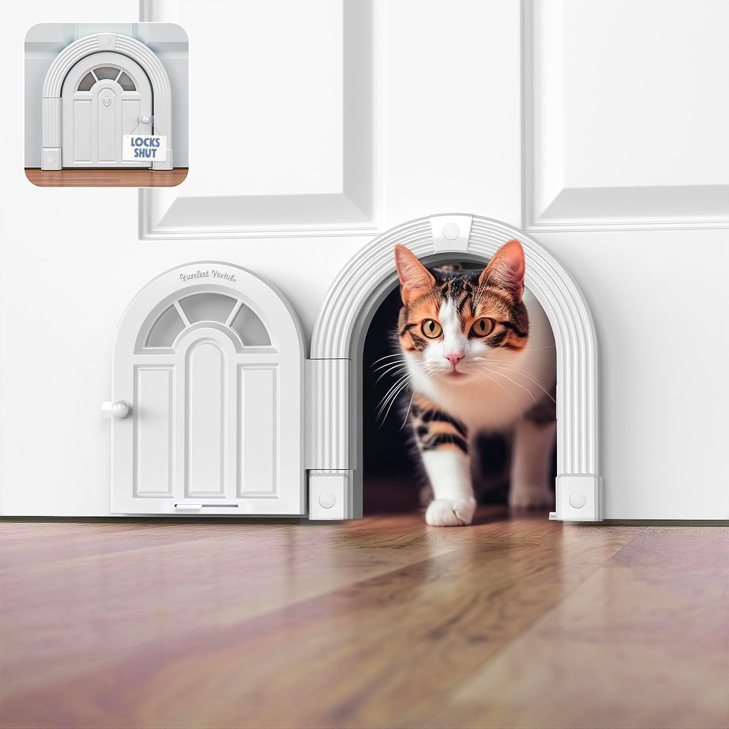 Purrfect Portal Meow Manor® Cat Door Interior Door - No-Flap, Fits Cats Up to 20