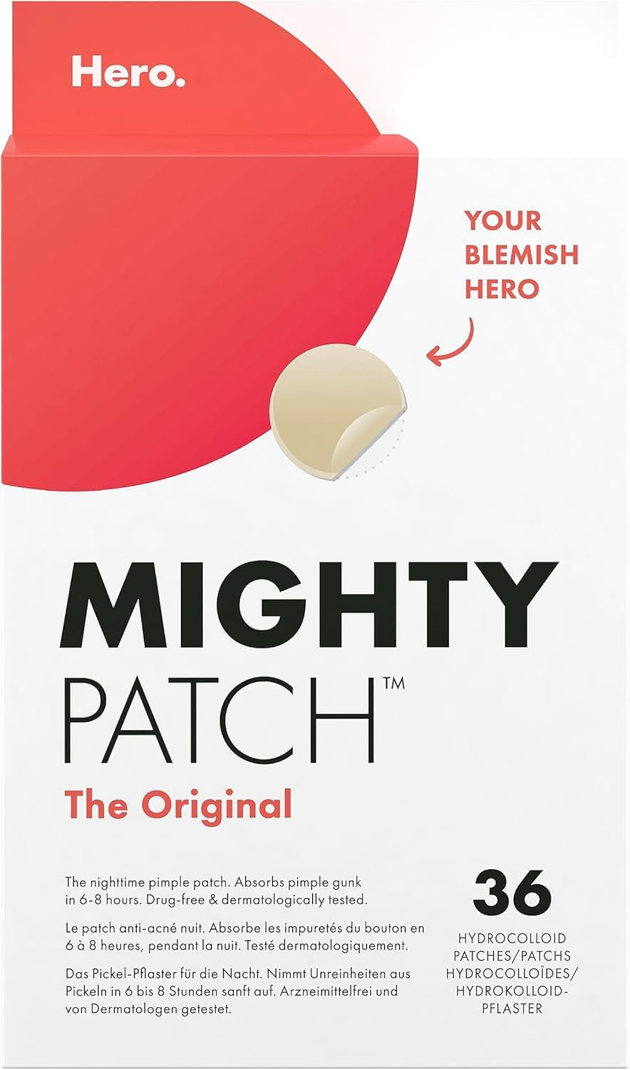 Hero Mighty Pimple Patches Original, Hydrocolloid Spot Patches, 36 Count | Medic
