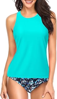 Holipick Two Piece Tankini Swimsuit Women Tummy Control Swimsuit High Neck Halter Swim Tank Top with Shorts