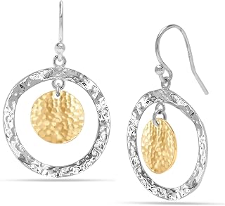LeCalla 925 Sterling Silver Hammered Earrings for Women | Classic Handmade Textured Hammered Drop Dangle Earring Jewelry Gifts for Birthday Wedding Christmas