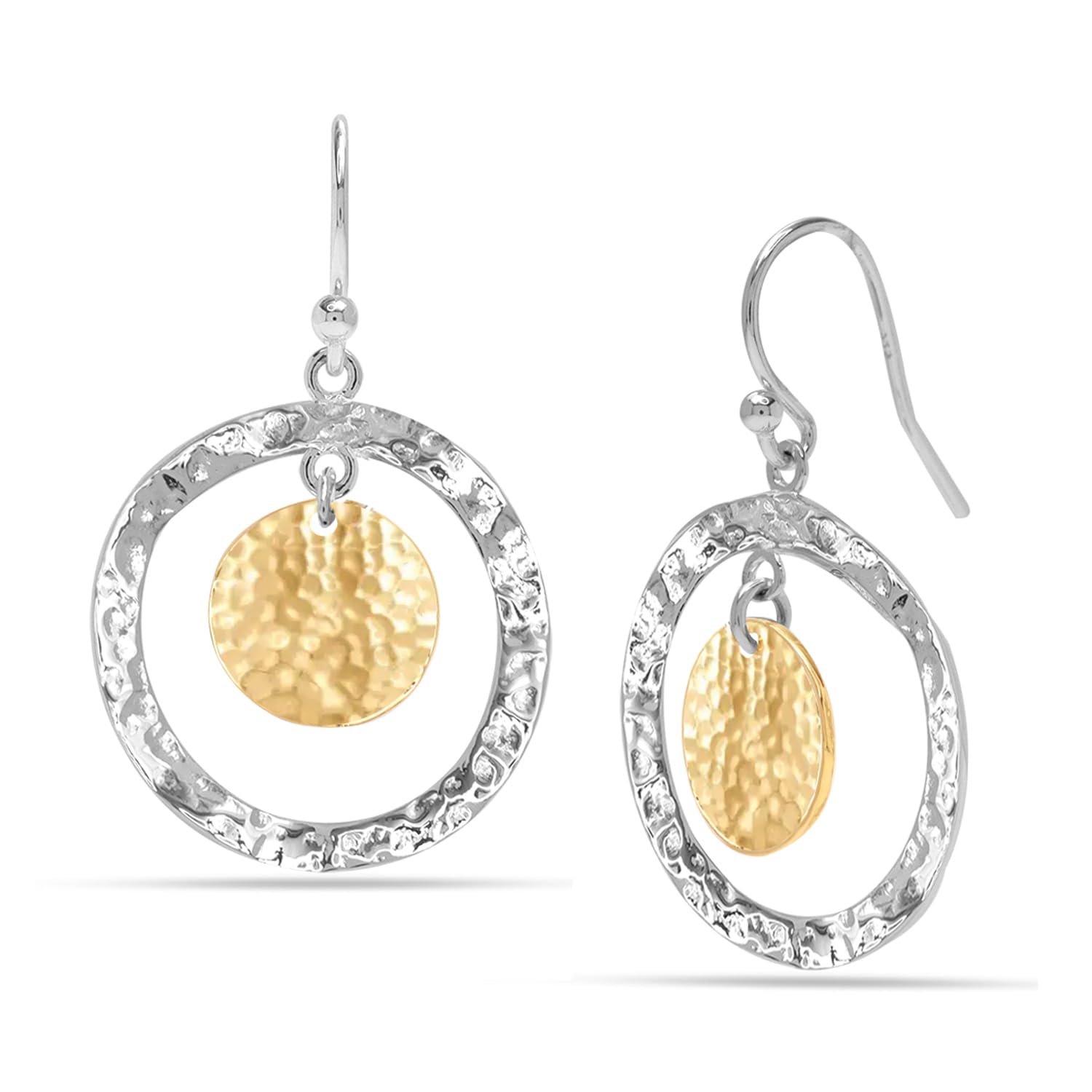 LeCalla 925 Sterling Silver Hammered Earrings for Women | Classic Handmade Textu