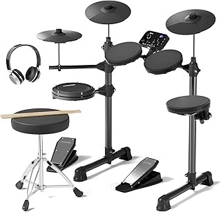 AODSK Electric Drum Set For Beginner 150 Sounds,4 Quiet Drum Pads 2 Pedals | 10"Cymbals,Throne,Sticks,USB MIDI,Electronic Drum Kit With Headphone ideal Of All Ages,AED-400