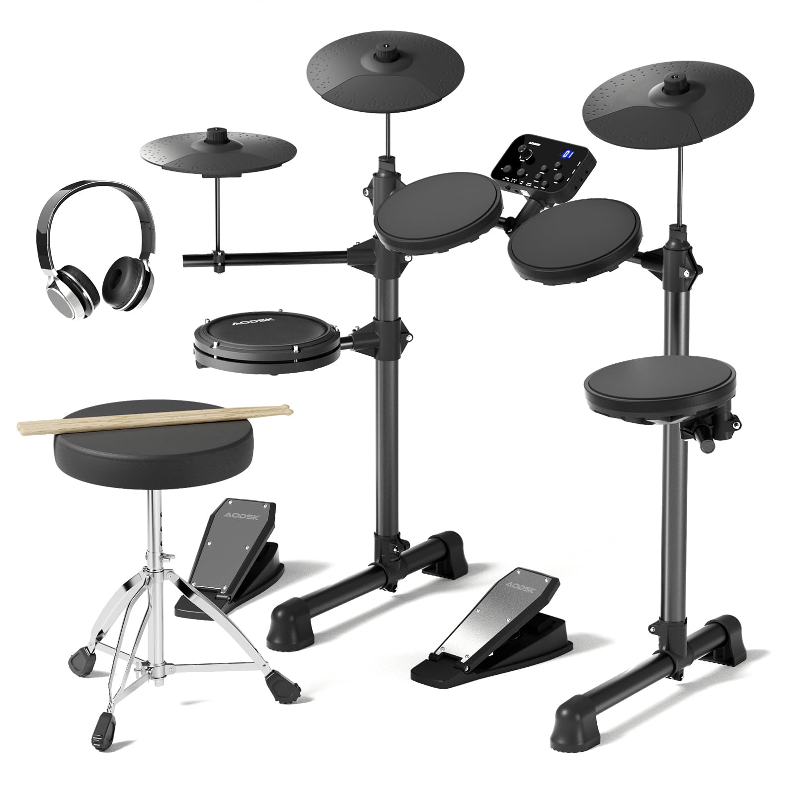 AODSK Electric Drum Set For Beginner 150 Sounds,4 Quiet Drum Pads 2 Pedals | 10"
