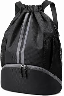 Hoedia Sports Drawstring Backpack - String Swim Gym Bag with Shoes Compartment and Wet Proof Pocket for Women/Men