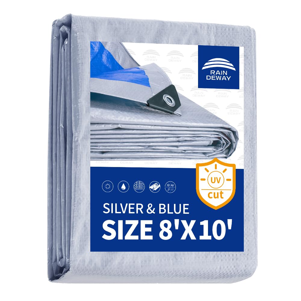 RAINDEWAY Tarps 8x10Ft 5.5 Mil Multipurpose Waterproof Poly Tarp Cover | UV Resi