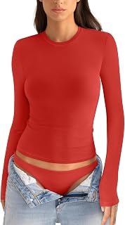 EasyGala Womens Cotton Long Sleeve Shirts Crew Neck Fitted Basic Going Out Outfits Undershirt Spring Fall Clothes 2026