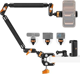 K&F CONCEPT 22" Magic Arm Clamp Kit, Overhead Desk Camera Mount | Long Articulating Friction Boom Arm for Phone, Action Camera, LED Light, Microphone, MS63