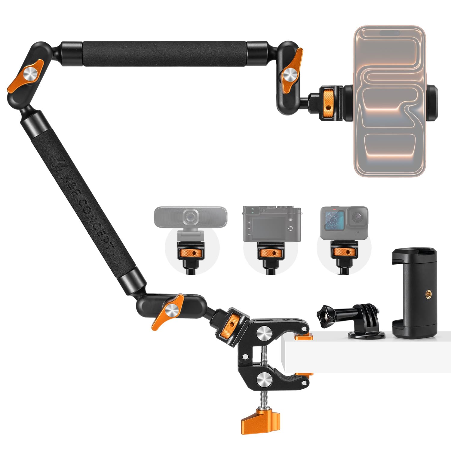 K&F CONCEPT 22" Magic Arm Clamp Kit, Overhead Desk Camera Mount | Long Articulat