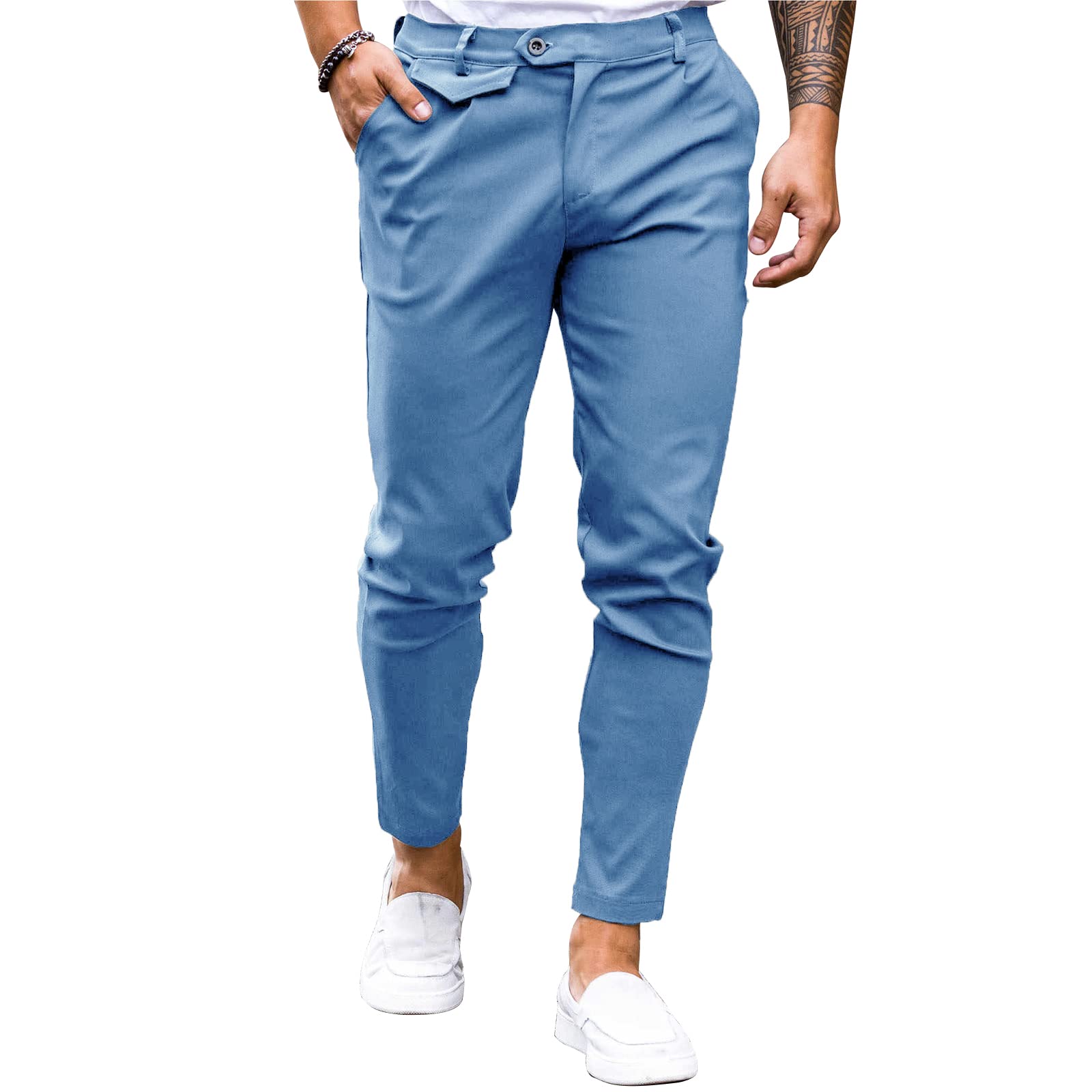 Mens Slim Fit Chino Pants Flat Front Stretch Slim Fit Comfortable Casual Solid C