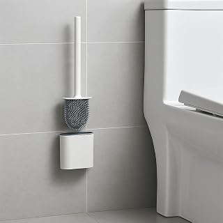 2-in-1 Toilet Brush and Holder for Wall or Stand, No-Drill Adhesive Sticker, Detachable Handle with Drip-Proof Base, Anti Leak and Odor - Black