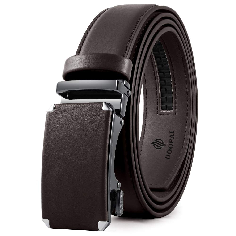DOOPAI Men's Adjustable Belt Ratchet Belt Dress 1 3/8 Inch Genuine Leather Desig