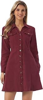 Allegra K Womens Denim Dresses Collar V Neck Long Sleeve Jean Dress