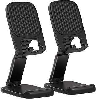NKNZLY 2 Pack Cell Phone Stand for Desk, Foldable Mobile Phone Holder-Black | Adjustable Desktop Office Desk Accessories & Decor, Cute Essentials Gifts for Women Teens Boys, for All Smartphones, iPad