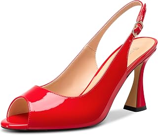 Saekcted Women's Mid Heel Open Toe Pumps Sandals Ankle Strap Slingback Slip-on Buckle Closure Dance Cute Dress Summer 8.5CM Heels