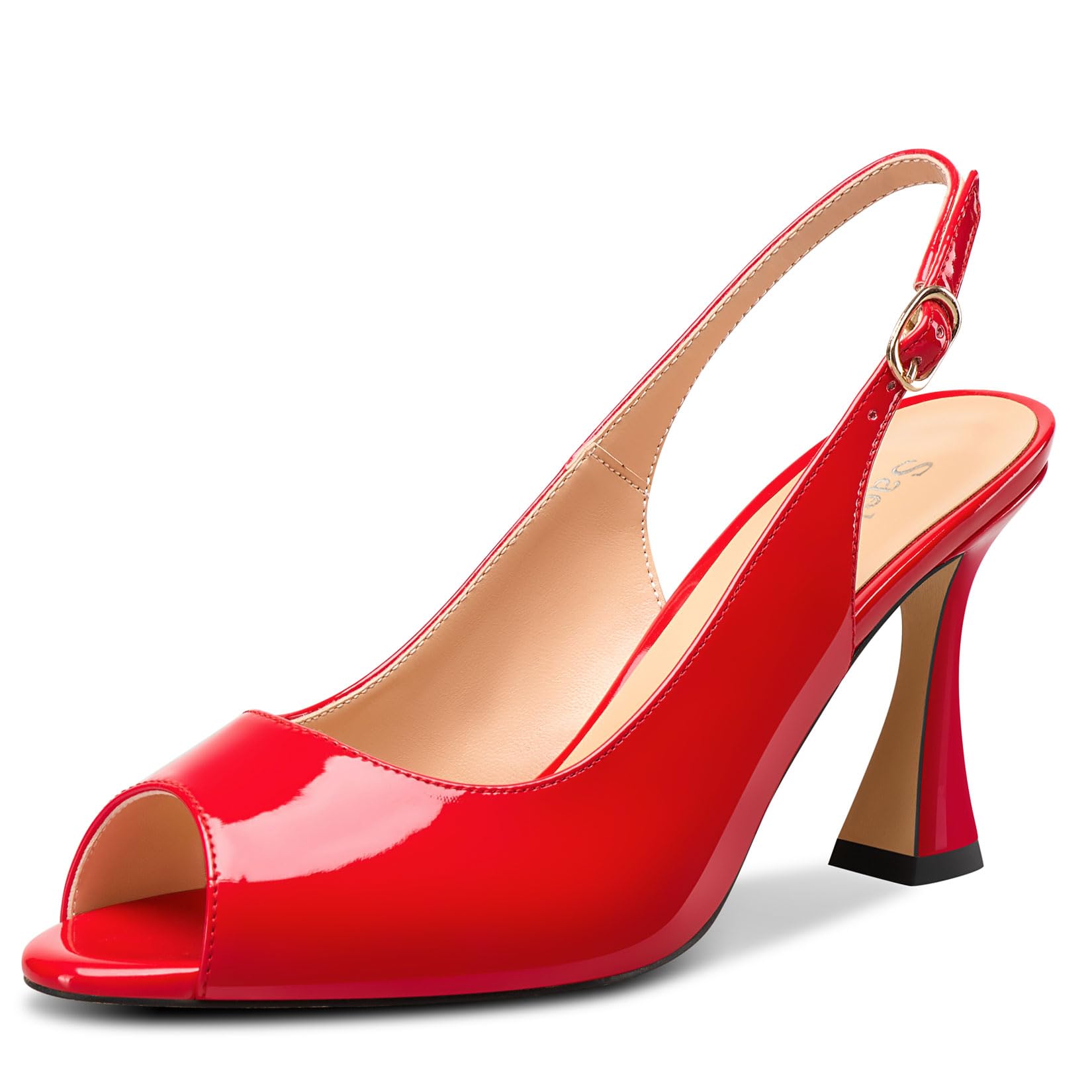 Saekcted Women's Mid Heel Open Toe Pumps Sandals Ankle Strap Slingback Slip-on B