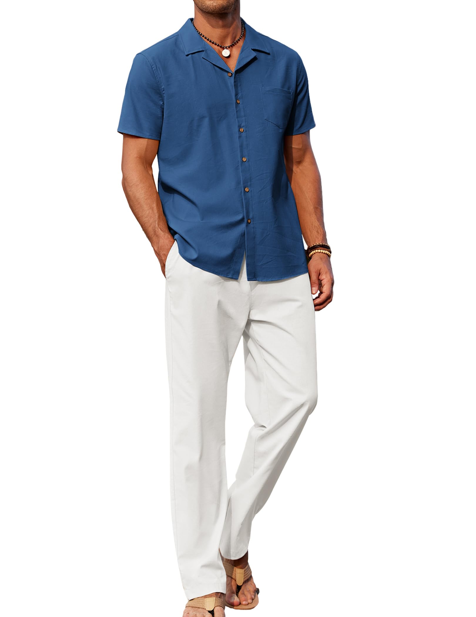 COOFANDY Men's Linen 2 Piece Outfits Button Down Shirt and Casual Loose Pants Se