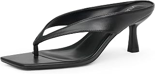 VIUGJNEX woman kitten heel flip flops slip on open toe low heels thong square summer fashion party dressy sandals for women