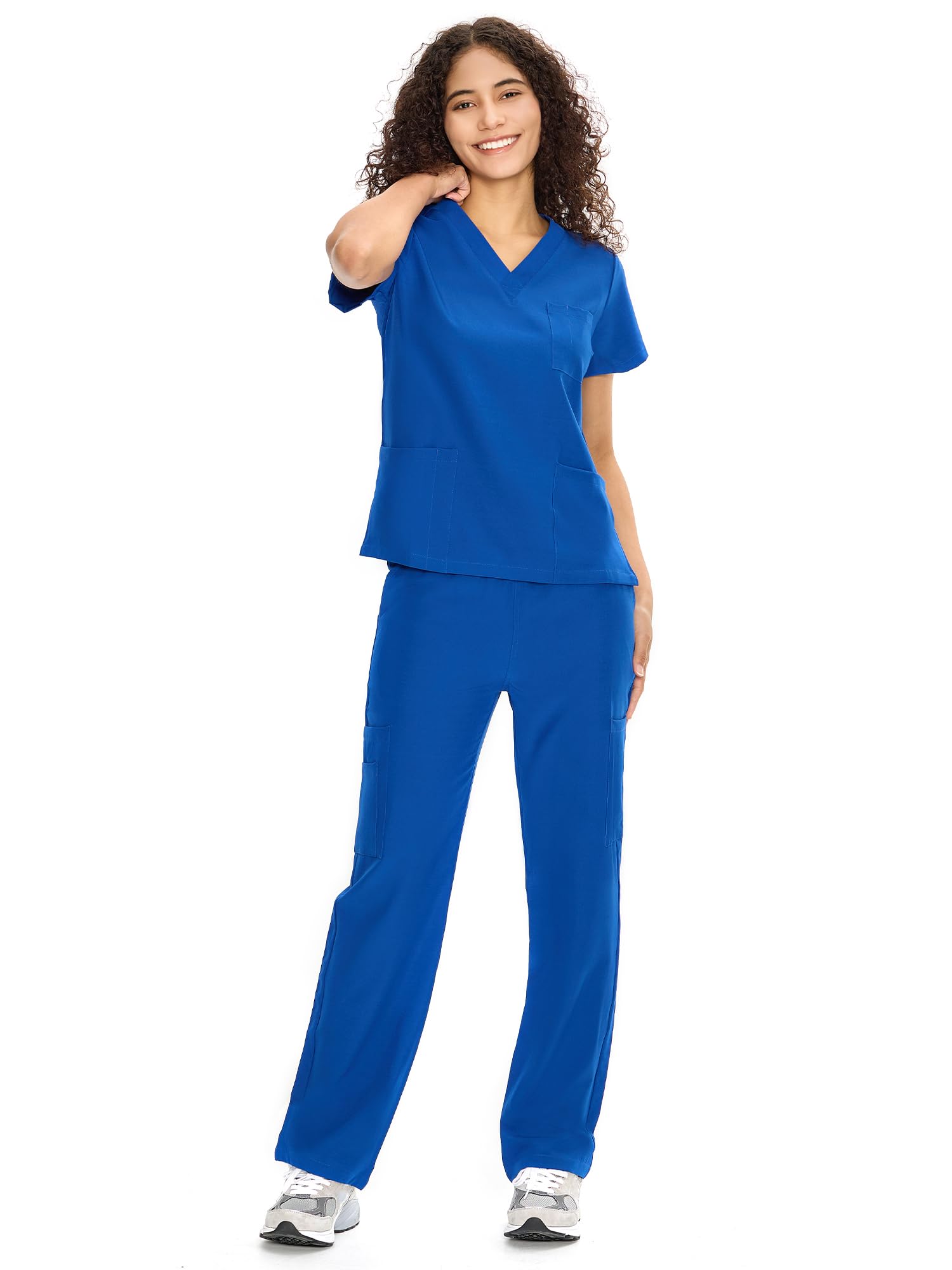 COZYFIT Scrubs for Women Set - V-Neck & Straight Leg Pants with 9 Pockets | Wate