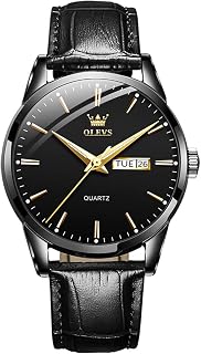 OLEVS Men's Watch Leather Band Quartz Classic Mens Minimalist Watches Simple Round Water Resistant Men Dress Watches