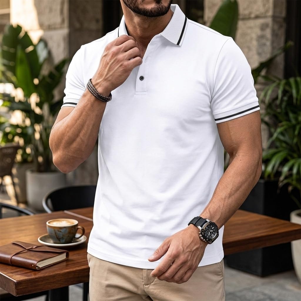 Mens Golf Short Sleeve Polo Shirt For Men Casual Athletic Collar Button Down T-S