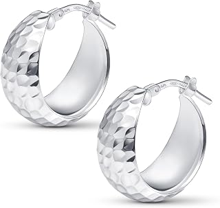 Amberta Women Handmade 925 Sterling Silver Chunky Hoop Earrings