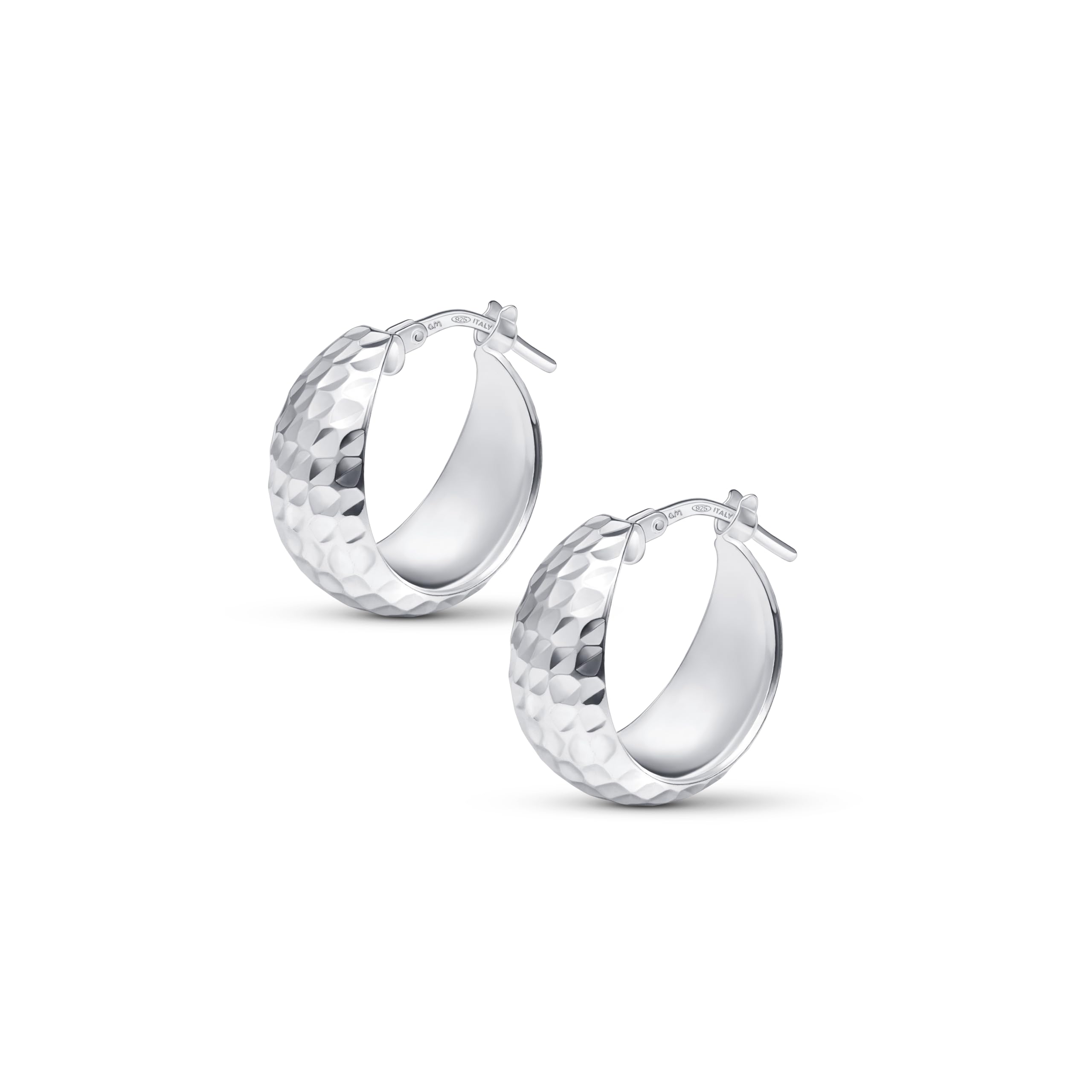 Amberta Women Handmade 925 Sterling Silver Chunky Hoop Earrings