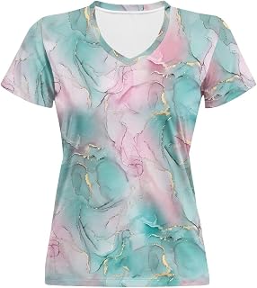 Women Summer Casual Short Sleeve V Neck T Shirts Plus Size Athletic T Shirts Graphic Tee Tops XS-5XL