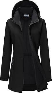 33,000ft Lightweight softshell jacket with hood, women's functional jacket, fleece lining, windproof, breathable, long hooded coat for cycling, outdoor hiking