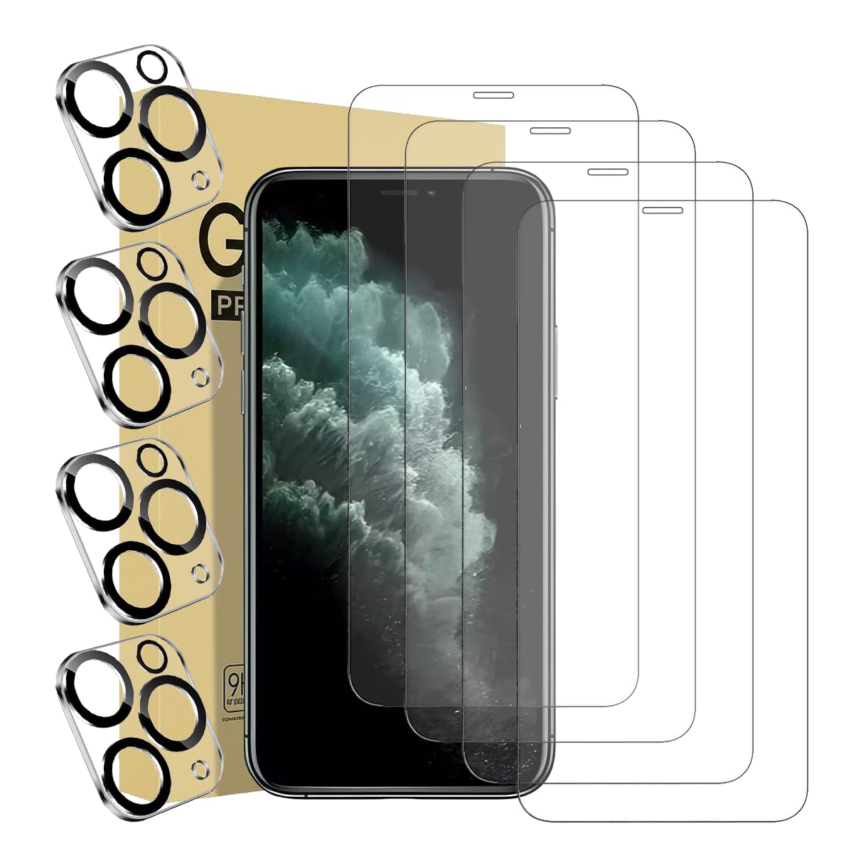 iPhone 11 Pro Screen Protector 4 Pack [5.8 inch] + 4 Pack Camera Lens Protector 