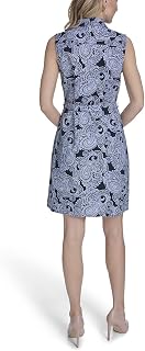 Tommy Hilfiger Women's Sleeveless Collared Button Front Tie Waist Mini Shirt Dress