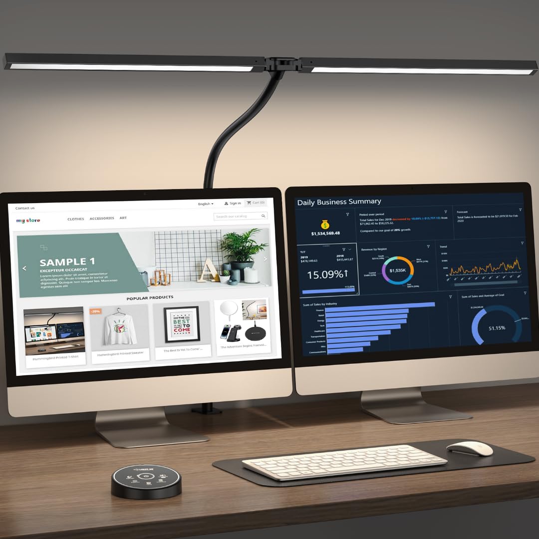 Pzloz Led Desk Lamp for Office Home - Eye Caring Architect lamp with Clamp,Dual 