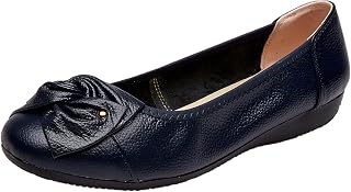 rismart Women's Leather Ballet Flats Slip on Ballerina Pumps Work Shoes with Bow