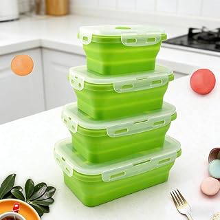 Collapsible Reusable Lunch Containers, Silicone Bento Box with Airtight Lid, Food Storage Container, Microwave and Dishwasher Safe (500ml)