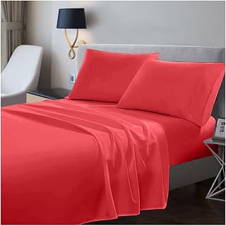 200 Thread Count Flat Sheets Double- 100% Egyptian Cotton Bedding Sheet-Shrinkage and Fade Resistant Bottom Sheet- Red