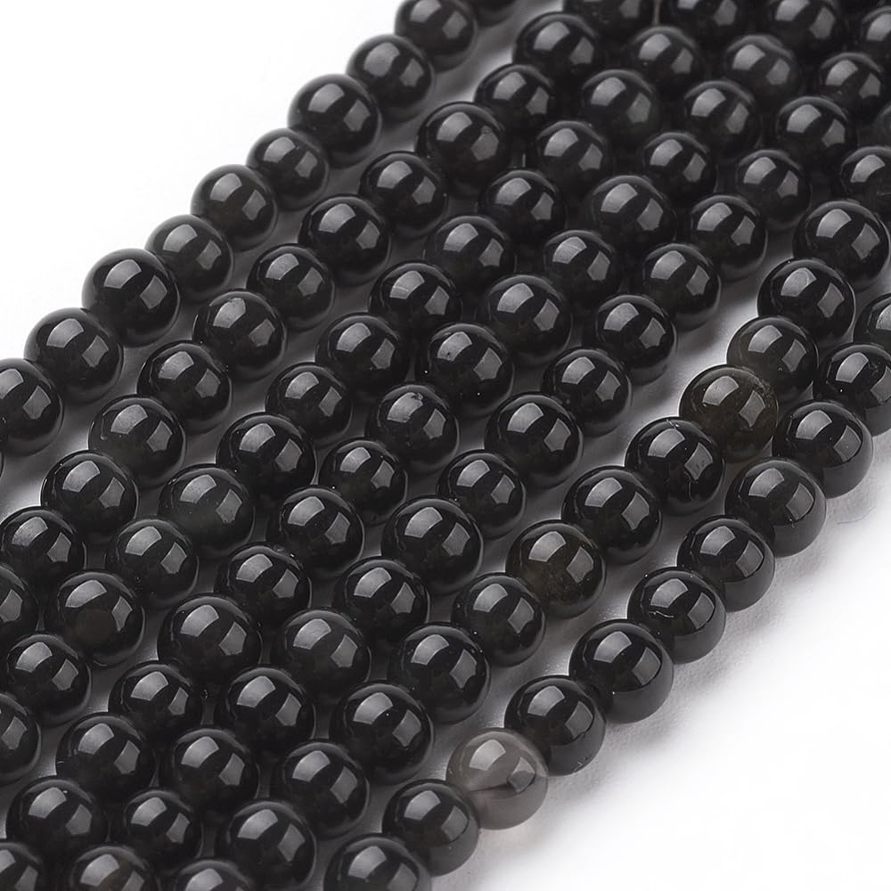 86pcs Natural Obsidian Round Beads 4mm Small Smooth Spacer Loose Beads for Neckl