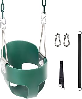 KINSPORY Toddler Swing, Full Bucket Baby Swing Seat & Iron Chains (Green) | Baby swing outdoor, high back bucket eva seat, 150cm heavy-duty vinyl coated chains, indoor, backyard, playground, swing set