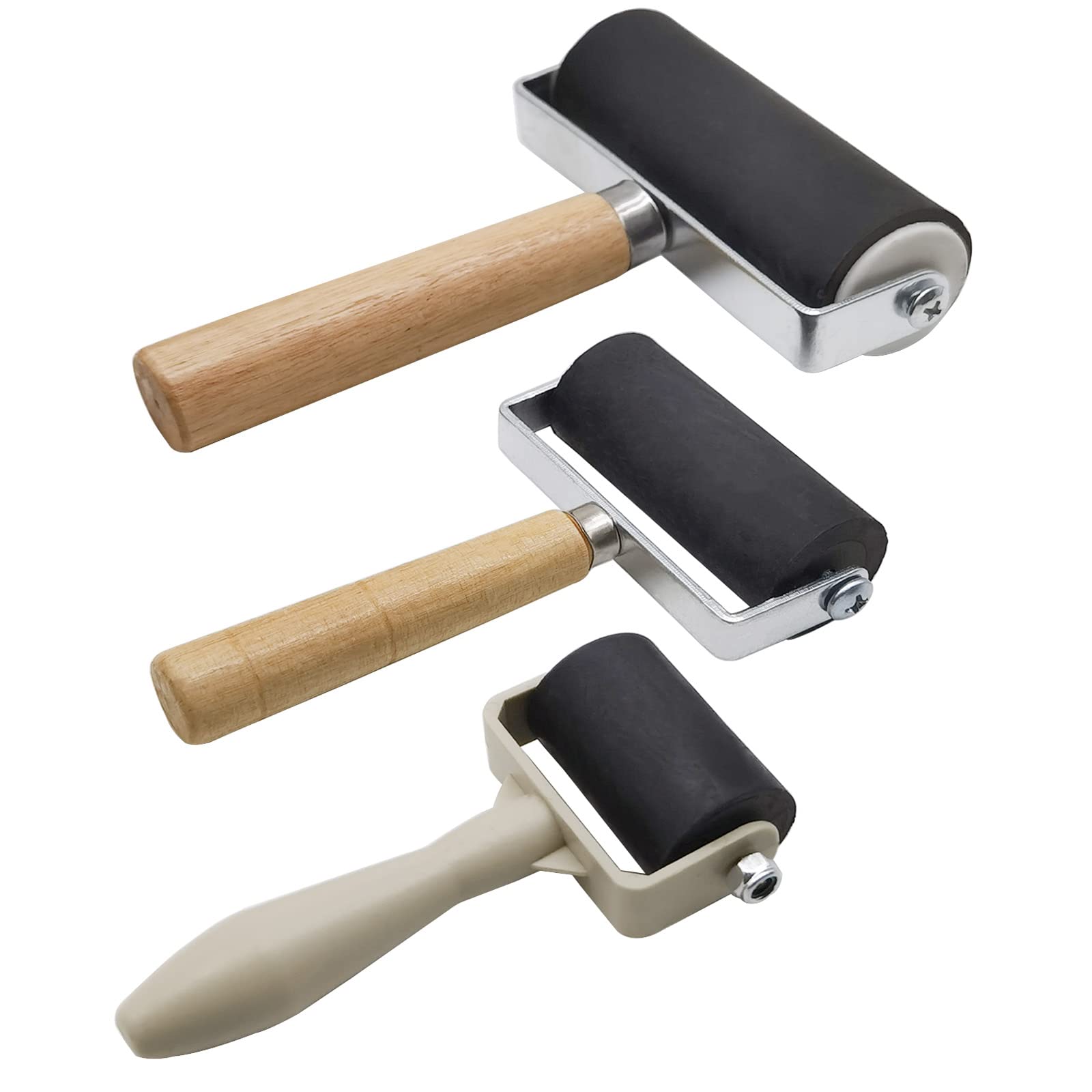 3 Pack Rubber Brayer Roller,1.4/2.4/4 Inch Hard Rubber Brayer Rollers,Art Craft 