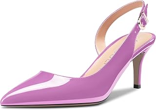 HDEUOLM Women's Needle Low Kitten Heel Pointed Toe Slip-on Slingback Pumps Cute Dress Classic 6.5 CM Heels
