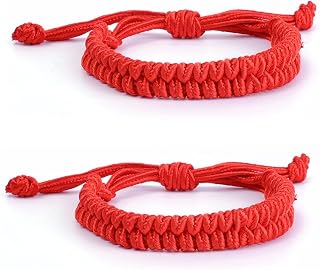 2 Pcs Handmade Lucky Bracelet - Friend Love Family Couple Bracelet- Lucky Woven Red String Thread For Protection-Valentine Christmas Gift Idea (Red)