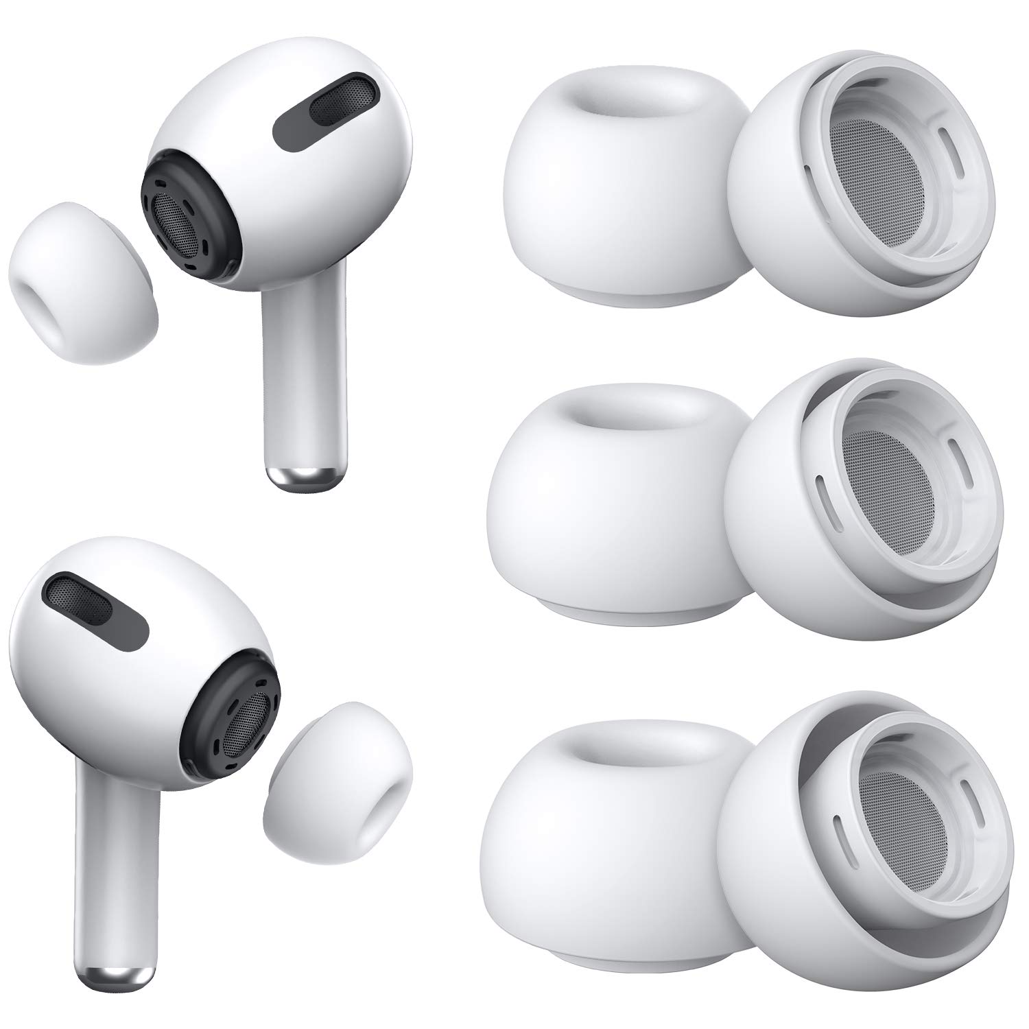 3 Pairs Replacement Ear Tips for AirPods Pro 2nd & 1st(S/M/L, White) | with Nois