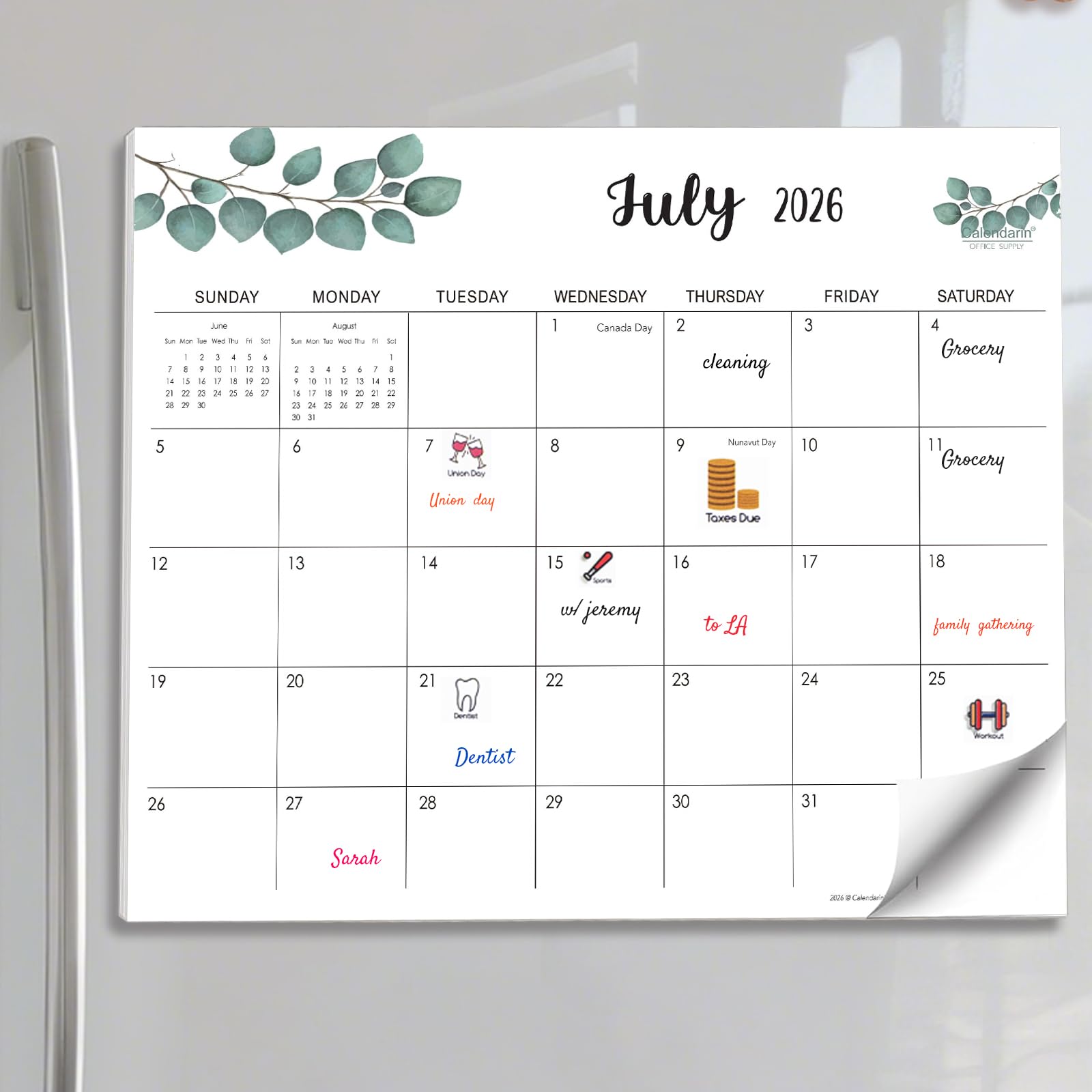 Calendarin Magnetic Fridge Calendar 2026-2027 for Canada, Family Organizer | 20 
