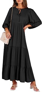 ANRABESS Womens Boho Maxi Dresses 2026 Summer V Neck Puff Sleeve Floral Flowy Swing Fall Casual Long Dress