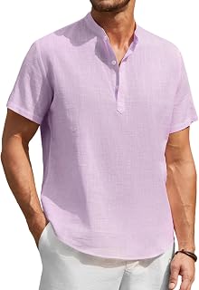 Enlision Men's Linen Shirt Short Sleeve Summer Casual Shirts for Men Mao Collar Ibicenca Button T Shirt Cotton Solid Color Clothing S-4XL