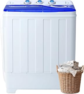 Dawmilon 28LBS Portable Twin Tub Washing Machine, Washer and Spinner Combo with Built-In Drain Pump, Semi Automatic Laundry Machine with 18LBS Wash Tub & 10LBS Spin Tub for Apartment, Dorm, RV, Blue