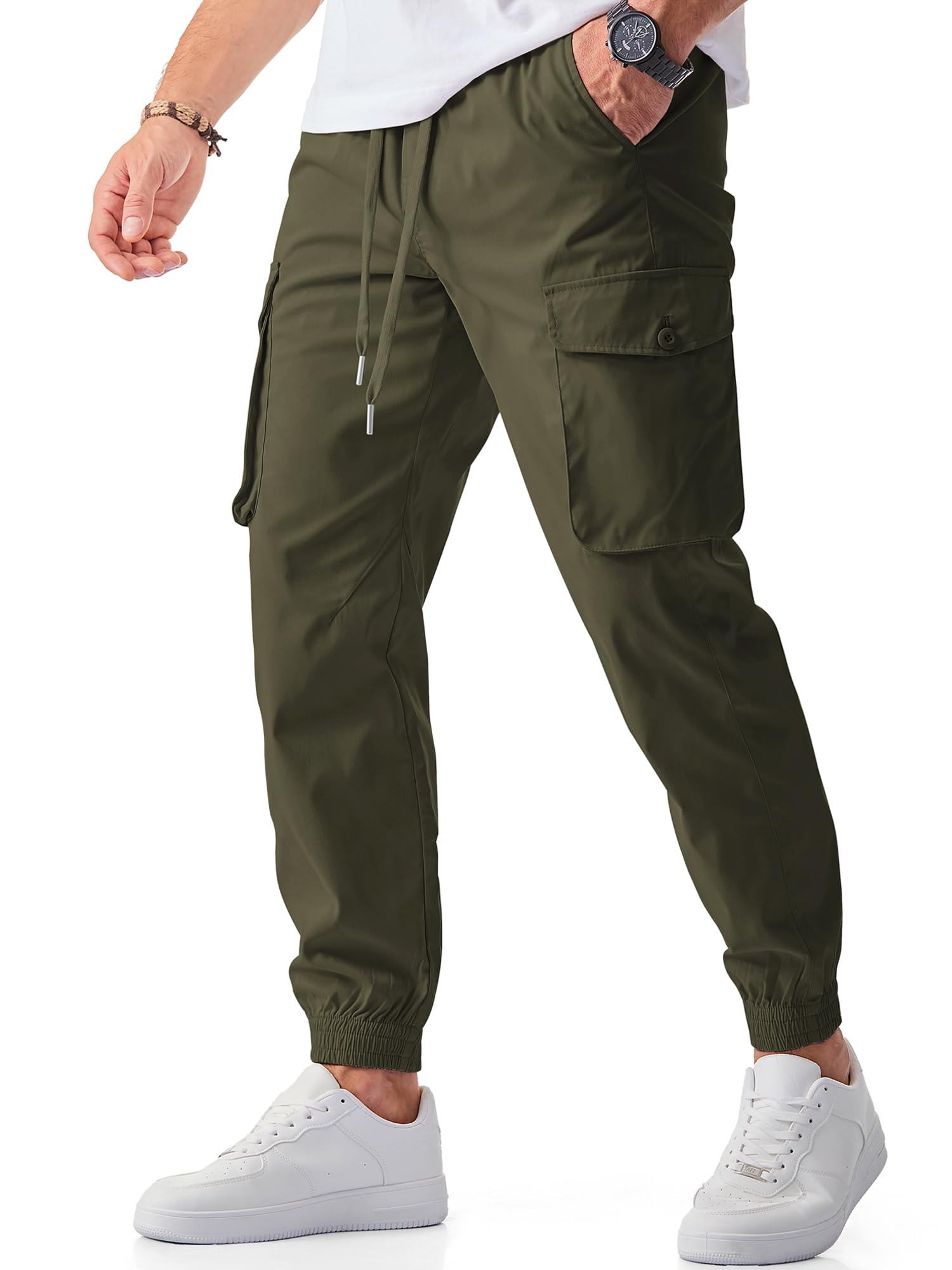JMIERR Men's Casual Cargo Joggers Pants Stretch Elastic Waist Drawstring Tapered