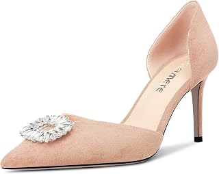 Castamere Women's High Heel Pointed Toe Pumps Two-Piece Slip-on Diamante Crystal Prom Dress 8 CM Heels