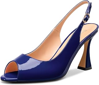 Saekcted Women's Mid Heel Open Toe Pumps Sandals Ankle Strap Slingback Slip-on Buckle Closure Dance Cute Dress Summer 8.5CM Heels